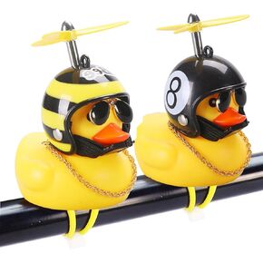 Rubber Car Ornaments Car Dashboard Decorations Squeeze Bicycle Horns with Propeller Helmet (yellow duck duck D)