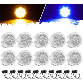 Partsam 10Pcs Dual Color 2.5 inch Round LED Marker Light, Red Side Marker Clearance Lights to Blue Auxiliary Lights for Trailer Truck Pickup Camper RV, Clear Lens,12V, Waterproof