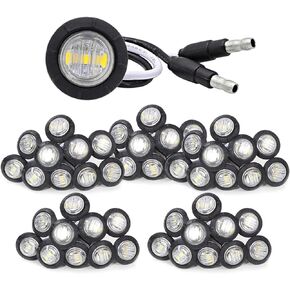 MADCATZ 3/4 Inch Side Marker Light Mini Round with Grommets & Plug 3 LED for Truck Lorry Trailer Boat 12V DC Amber Light/Lens.