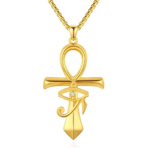 Abalone/Black Onyx/Turquoise/Malachite/Snake Ankh Necklace 925 Sterling Silver Ancient Egyptian Protection Jewelry Eye of Horus Pendant Punk Hip Hop Gifts for Men Women Father Boyfriends
