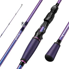قضبان صيد السمك KastKing Royale Legend Pro Technique Bass، وفراغات الجرافيت KastFlex IM7، وأدلة Fuji FazLite، ومقابض تقنية SlipLock، ونظام نقل الطاقة PTS، ومقبض أمامي مخصص وحافظ الخطاف