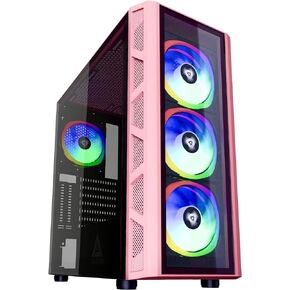 Apevia Genesis-BK Mid Tower Gaming PC Case w/ 4X 120mm ARGB Fans, 366 RGB Light Modes, 1x Glass Front Panel, 1x Door Swivel Style Magnetic Glass Side Panel, 2X USB 3.0, Black