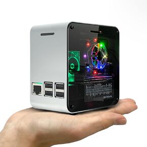 ElectroCookie Raspberry Pi 3 Case, Aluminum Mini Tower Case with Cooling Fan and Color Changing Ambient Light (Silver & Dark Gray)