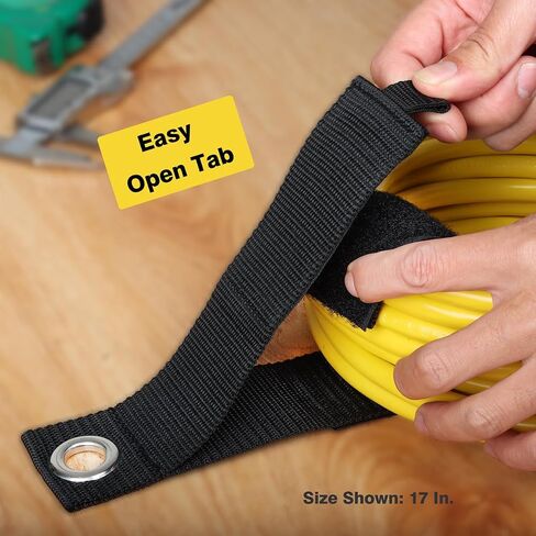 Heavy Duty Hisafa Extension Cord Holder Organizer Storage Strap Cable Ties Loop Hanger for Cable, Hose, Power Cord, and Rope, 6-pk 10",13" and 17", Black in Saudi Arabia