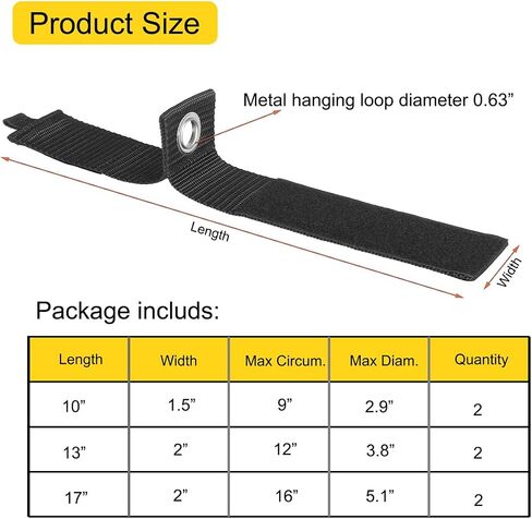 Heavy Duty Hisafa Extension Cord Holder Organizer Storage Strap Cable Ties Loop Hanger for Cable, Hose, Power Cord, and Rope, 6-pk 10",13" and 17", Black in Saudi Arabia