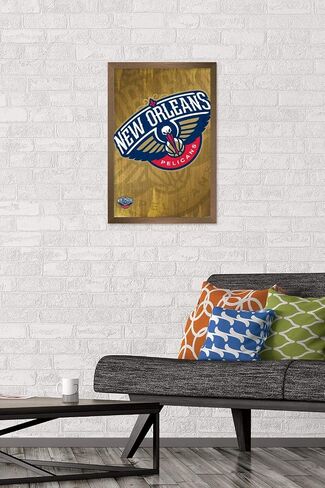 Trends International NBA New Orleans Pelicans - Logo 13 Wall Poster, 14.725" x 22.375", Bronze Framed Version in Saudi Arabia