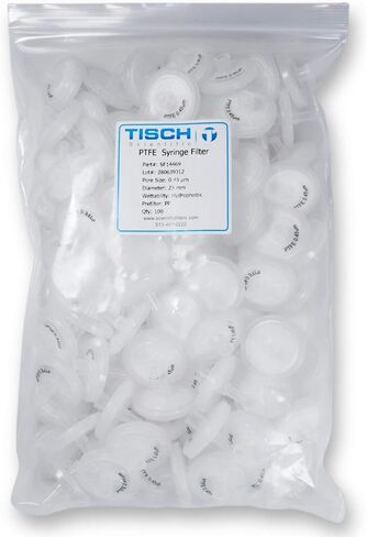 Tisch Brand SF14469 مرشح حقنة بولي تيترافلوروإيثيلين PTFE، 0.45um، 25 مم، 1/pk/100 لكل عبوة | قابلية التبلل: مسعور | الحد الأقصى لدرجة حرارة التشغيل: 130 درجة مئوية | ضغط الانفجار (رطل لكل بوصة مربعة): 87 | in Kuwait