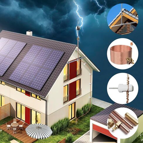 Lightning Dissipation System,6.3ft Industrial Lightning Rod Grounding Kit Great for House Roof,Power Plants, Signal Tower,and Farm Land (75 Inch (1900mm), EAVE Mount) in Saudi Arabia
