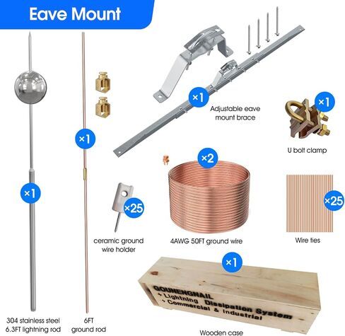 Lightning Dissipation System,6.3ft Industrial Lightning Rod Grounding Kit Great for House Roof,Power Plants, Signal Tower,and Farm Land (75 Inch (1900mm), EAVE Mount) in Saudi Arabia