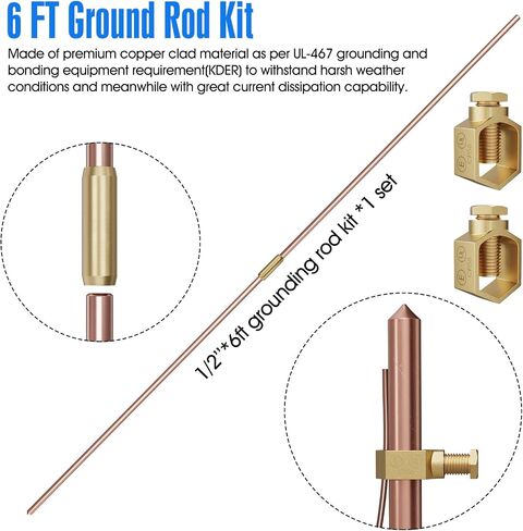 Lightning Dissipation System,6.3ft Industrial Lightning Rod Grounding Kit Great for House Roof,Power Plants, Signal Tower,and Farm Land (75 Inch (1900mm), EAVE Mount) in Saudi Arabia