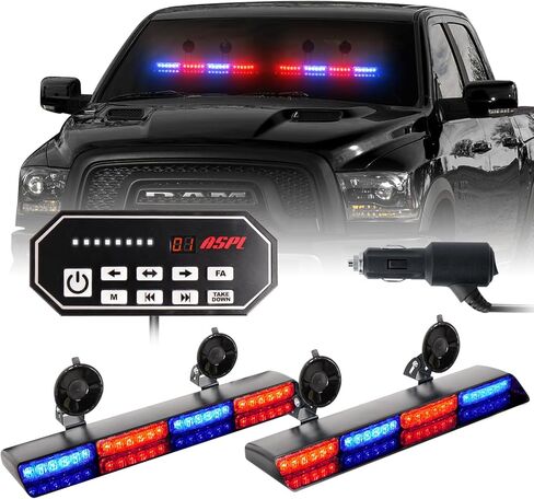 aspl 2x16.8 بوصة مستشار المرور أضواء الطوارئ القوية مع التحكم 48led وامض تحذير شريط ضوء الزجاج الأمامي الداخلي مع 4 أكواب شفط فراغ داش LED للشاحنات والمركبات (العنبر / الأبيض) in Kuwait