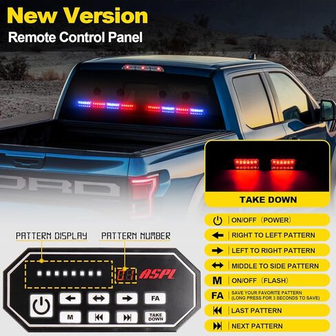 aspl 2x16.8 بوصة مستشار المرور أضواء الطوارئ القوية مع التحكم 48led وامض تحذير شريط ضوء الزجاج الأمامي الداخلي مع 4 أكواب شفط فراغ داش LED للشاحنات والمركبات (العنبر / الأبيض) in Kuwait
