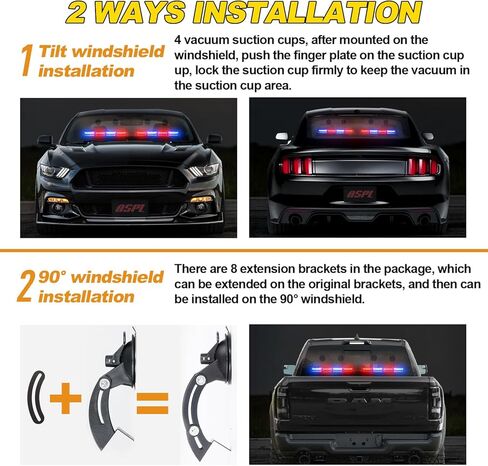 aspl 2x16.8 بوصة مستشار المرور أضواء الطوارئ القوية مع التحكم 48led وامض تحذير شريط ضوء الزجاج الأمامي الداخلي مع 4 أكواب شفط فراغ داش LED للشاحنات والمركبات (العنبر / الأبيض) in Kuwait