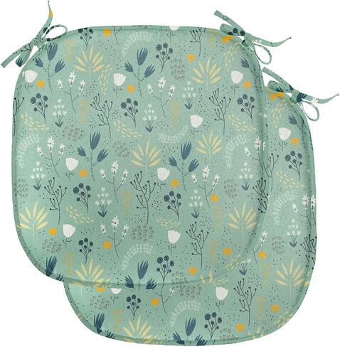 Ambesonne Floral Chair Seating Cushion Set of 2, Flourishing Spring and Summer Season Leaves Tulips Petals Illustration, Anti-Slip Seat Padding for Kitchen & Patio, 16"x16", Turquoise Teal Marigold in Saudi Arabia