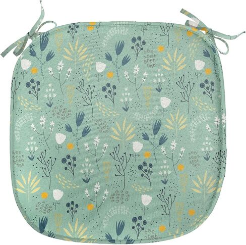 Ambesonne Floral Chair Seating Cushion Set of 2, Flourishing Spring and Summer Season Leaves Tulips Petals Illustration, Anti-Slip Seat Padding for Kitchen & Patio, 16"x16", Turquoise Teal Marigold in Saudi Arabia
