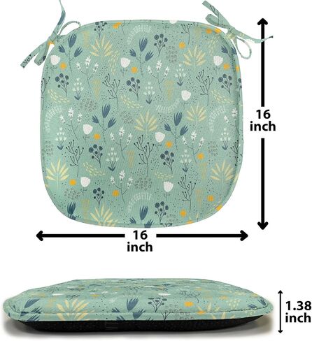 Ambesonne Floral Chair Seating Cushion Set of 2, Flourishing Spring and Summer Season Leaves Tulips Petals Illustration, Anti-Slip Seat Padding for Kitchen & Patio, 16"x16", Turquoise Teal Marigold in Saudi Arabia