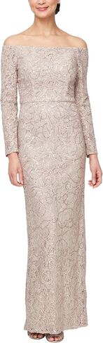 Alex Evenings Women's Long ¾ Sleeve Off The Shoulder Elegant Mother of The Bride Dress in Saudi Arabia