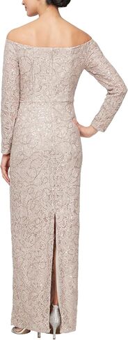 Alex Evenings Women's Long ¾ Sleeve Off The Shoulder Elegant Mother of The Bride Dress in Saudi Arabia