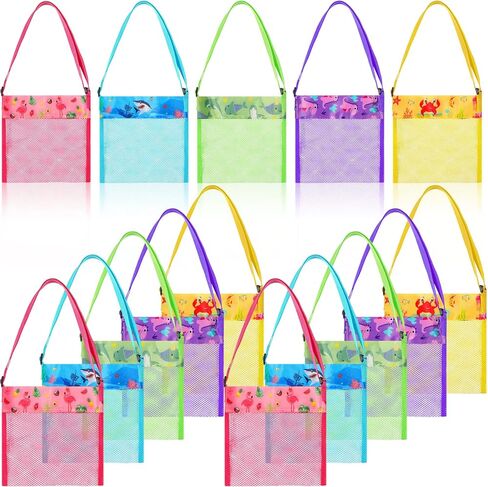 Frienda 15 Pack Mesh Beach Tote Bag, Seashell Bags, Bag Toys Organizer for Holding Beach Toys Children' Toys Market Picnic(Classic Style) in Kuwait