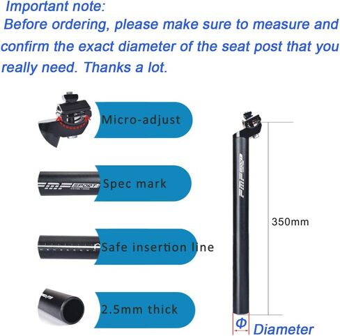 UPANBIKE Bicycle Seatpost 13.8inch (350mm) with Micro Adjust Clamp Diameter 25.4mm 27.2mm 28.6mm 30.8mm 31.6mm Bike Sest Post in Saudi Arabia