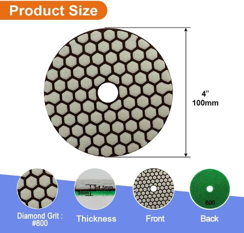VENJELD Diamond Dry Polishing Pads 4''(100mm) 7pcs Polishing Kit Grit 50/100/200/400/800/1500/3000 and 5/8"-11 Thread Plastic Backer and Adapter for Granite Marble Artificial Stone for Angle Grinder in Saudi Arabia