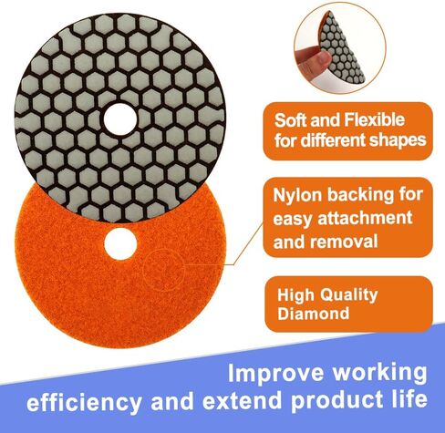 VENJELD Diamond Dry Polishing Pads 4''(100mm) 7pcs Polishing Kit Grit 50/100/200/400/800/1500/3000 and 5/8"-11 Thread Plastic Backer and Adapter for Granite Marble Artificial Stone for Angle Grinder in Saudi Arabia