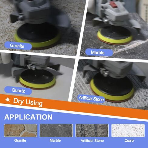 VENJELD Diamond Dry Polishing Pads 4''(100mm) 7pcs Polishing Kit Grit 50/100/200/400/800/1500/3000 and 5/8"-11 Thread Plastic Backer and Adapter for Granite Marble Artificial Stone for Angle Grinder in Saudi Arabia