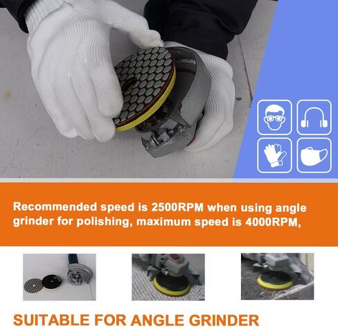 VENJELD Diamond Dry Polishing Pads 4''(100mm) 7pcs Polishing Kit Grit 50/100/200/400/800/1500/3000 and 5/8"-11 Thread Plastic Backer and Adapter for Granite Marble Artificial Stone for Angle Grinder in Saudi Arabia