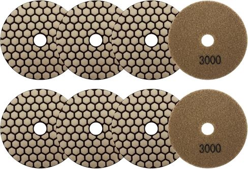 VENJELD Diamond Dry Polishing Pads 4''(100mm) 7pcs Polishing Kit Grit 50/100/200/400/800/1500/3000 and 5/8"-11 Thread Plastic Backer and Adapter for Granite Marble Artificial Stone for Angle Grinder in Saudi Arabia