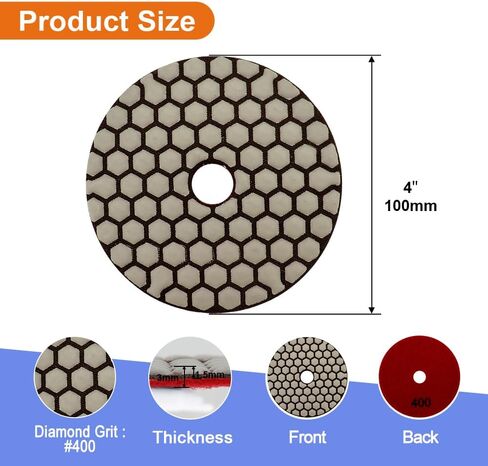 VENJELD Diamond Dry Polishing Pads 4''(100mm) 7pcs Polishing Kit Grit 50/100/200/400/800/1500/3000 and 5/8"-11 Thread Plastic Backer and Adapter for Granite Marble Artificial Stone for Angle Grinder in Saudi Arabia