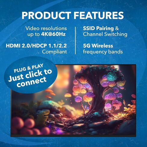 جهاز إرسال واستقبال موسع HDMI لاسلكي من OREI UtraHD 5.1-5.2 جيجا هرتز حتى 4K @ 60 هرتز - حتى 165 قدم - مثالي للبث من الكمبيوتر المحمول والكمبيوتر الشخصي والكابل وNetflix وYouTube وPS4 إلى HDTV/جهاز العرض in Saudi Arabia