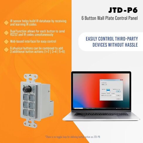 J-Tech Digital 8-Button Control Panel Wall Plate with Programmable LED Buttons, RS-232, RS-458, Relay and IR Control (JTD-P8B), Black Color in Saudi Arabia