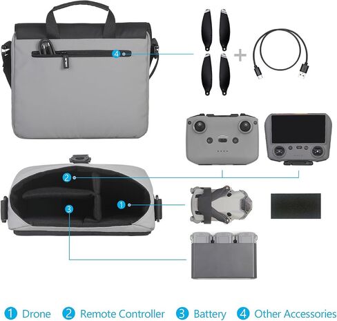 حقيبة حمل JSVER لـ DJI Air 3/Mavic 3 Pro/Mini 3/Mini 4 Pro، حقيبة تخزين محمولة للسفر متوافقة مع سلسلة DJI Air/Mini/Mavic Series Fly More Combo بدون طيار مع حزام قابل للإزالة وملحقات أخرى in Kuwait