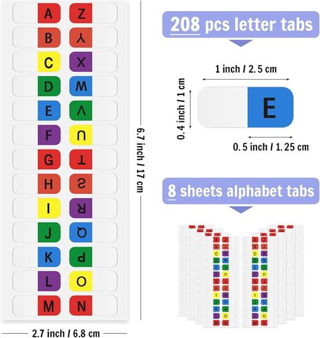 Aixoom A-Z Sticky Tabs Multicolor Alphabet Index Tabs Self-Adhesive Page Tabs Transparent Permanent Alphabetical Tabs Small Book Tabs for Notebooks Dictionary Files (208) in Saudi Arabia