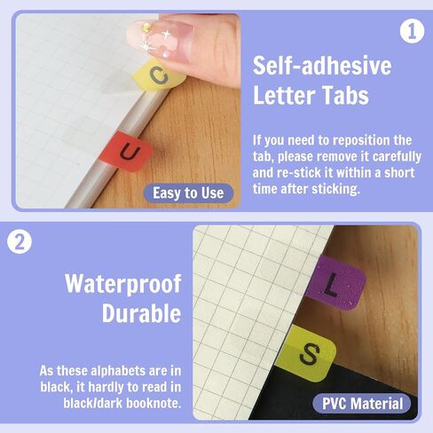 Aixoom A-Z Sticky Tabs Multicolor Alphabet Index Tabs Self-Adhesive Page Tabs Transparent Permanent Alphabetical Tabs Small Book Tabs for Notebooks Dictionary Files (208) in Saudi Arabia