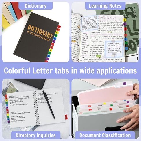 Aixoom A-Z Sticky Tabs Multicolor Alphabet Index Tabs Self-Adhesive Page Tabs Transparent Permanent Alphabetical Tabs Small Book Tabs for Notebooks Dictionary Files (208) in Saudi Arabia