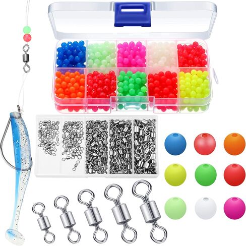 1000 Pieces Fishing Beads Assorted Beads Plastic Beads and 250 Pieces Rolling Barrel Fishing Swivels Rolling Bearing Connector with Plastic Box Tackle Accessories for Fishing in Saudi Arabia