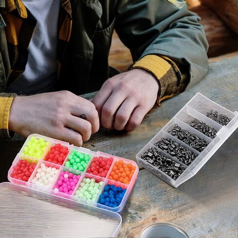 1000 Pieces Fishing Beads Assorted Beads Plastic Beads and 250 Pieces Rolling Barrel Fishing Swivels Rolling Bearing Connector with Plastic Box Tackle Accessories for Fishing in Saudi Arabia