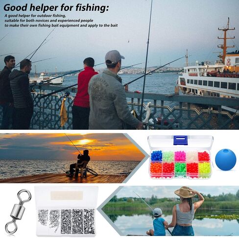 1000 Pieces Fishing Beads Assorted Beads Plastic Beads and 250 Pieces Rolling Barrel Fishing Swivels Rolling Bearing Connector with Plastic Box Tackle Accessories for Fishing in Saudi Arabia