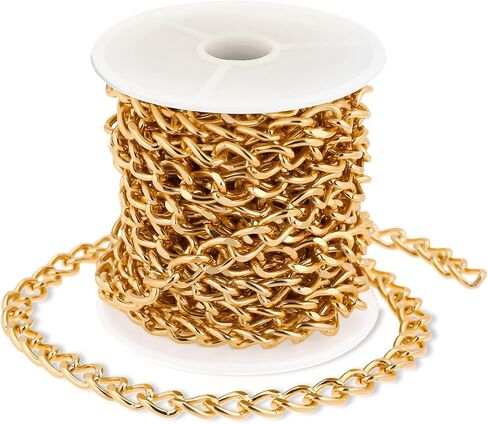 16.4 Feet Gold Chain for Crafts Gold Chain Roll Plated Brass Curb Chain Twisted Chunky Link Chains with Spool for Jewelry Making Link Chains Roll for Bracelet Necklace in Saudi Arabia