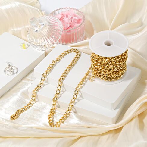 16.4 Feet Gold Chain for Crafts Gold Chain Roll Plated Brass Curb Chain Twisted Chunky Link Chains with Spool for Jewelry Making Link Chains Roll for Bracelet Necklace in Saudi Arabia