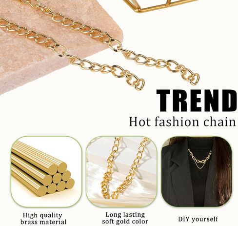 16.4 Feet Gold Chain for Crafts Gold Chain Roll Plated Brass Curb Chain Twisted Chunky Link Chains with Spool for Jewelry Making Link Chains Roll for Bracelet Necklace in Saudi Arabia