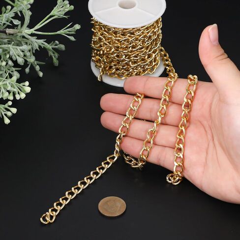 16.4 Feet Gold Chain for Crafts Gold Chain Roll Plated Brass Curb Chain Twisted Chunky Link Chains with Spool for Jewelry Making Link Chains Roll for Bracelet Necklace in Saudi Arabia