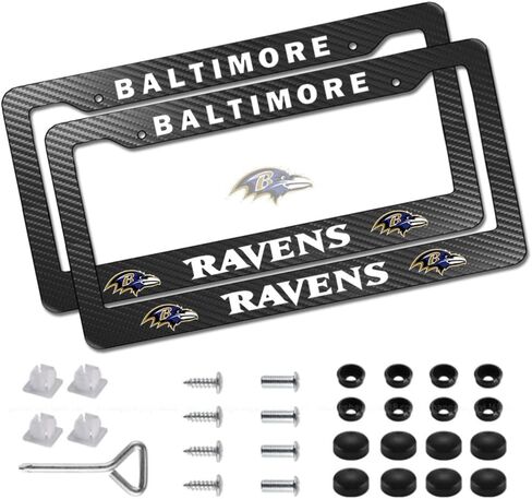 2 Pack Black License Plate Frames for Ravens,Carbon Fiber Weatherproof Tag Plate Cover,Universal American Motors License Frames Cover in Saudi Arabia
