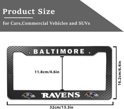 2 Pack Black License Plate Frames for Ravens,Carbon Fiber Weatherproof Tag Plate Cover,Universal American Motors License Frames Cover in Saudi Arabia