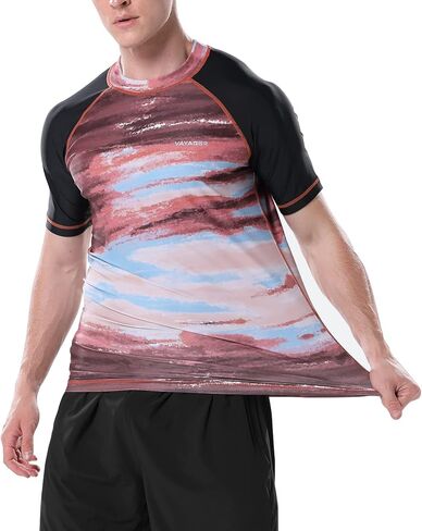 VAYAGER قمصان السباحة الرجالية Rash Guard UPF 50+ تي شيرت سريع الجفاف فضفاض مناسب لركوب الأمواج على الماء تي شيرت in Kuwait