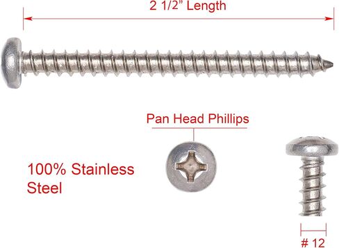 #12 X 2-1/2" Stainless Pan Head Phillips Wood Screw, (25pc), 18-8 (304) Stainless Steel Screws by Bolt Dropper, ssd Screws in Saudi Arabia