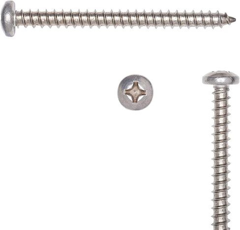 #12 X 2-1/2" Stainless Pan Head Phillips Wood Screw, (25pc), 18-8 (304) Stainless Steel Screws by Bolt Dropper, ssd Screws in Saudi Arabia