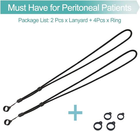 EaseToU Adjustable Transfer Set Holder Lanyard Valuable Peritoneal Dialysis PD Catheter Tube Line Accessories for Patient Shower Sleep Women Men, 2 Lanyards + 4 Rings in Kuwait
