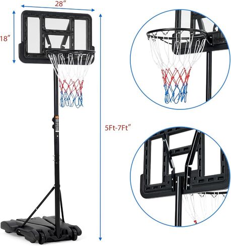 Kids Basketball Hoop,Outdoor Portable Adjustable Basketball Goal System w/ 2 Wheels, 5-7 FT Swimming Pool Basketball Hoop Outdoor 28in Backboard with Enlarged Base for Kids/Adults Indoor Outdoor 3+ in Saudi Arabia